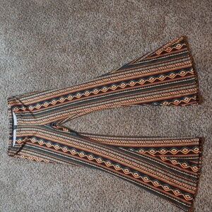 Mid Waist Womens Stretchy Flared Legging Pants Medium Green/Orange